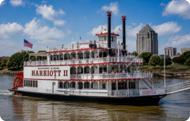 The Harriet II riverboat cruising on the Alabama River